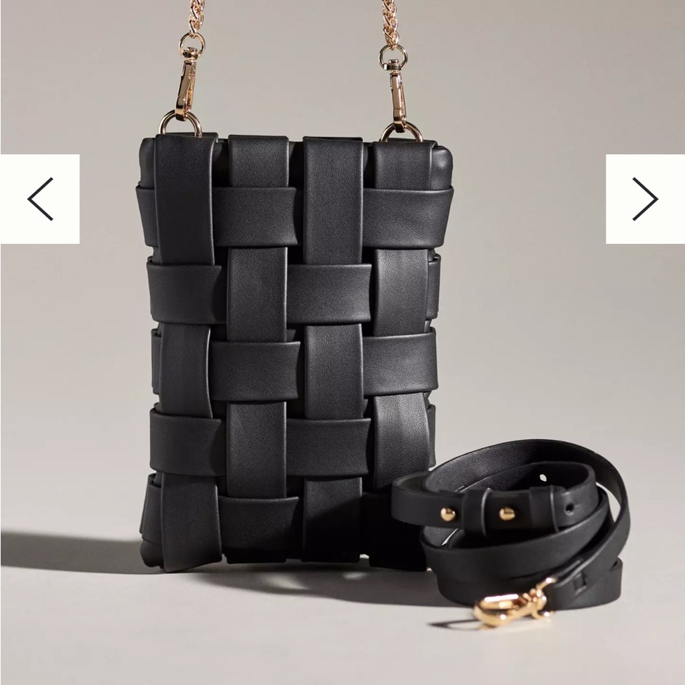 Anthropologie Lindy Woven Phone Case Crossbody Bag Black